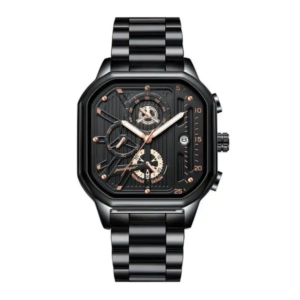 Poedagar Men’s Square Series Quartz Black Stainless Steel watch - 6288BKGDS