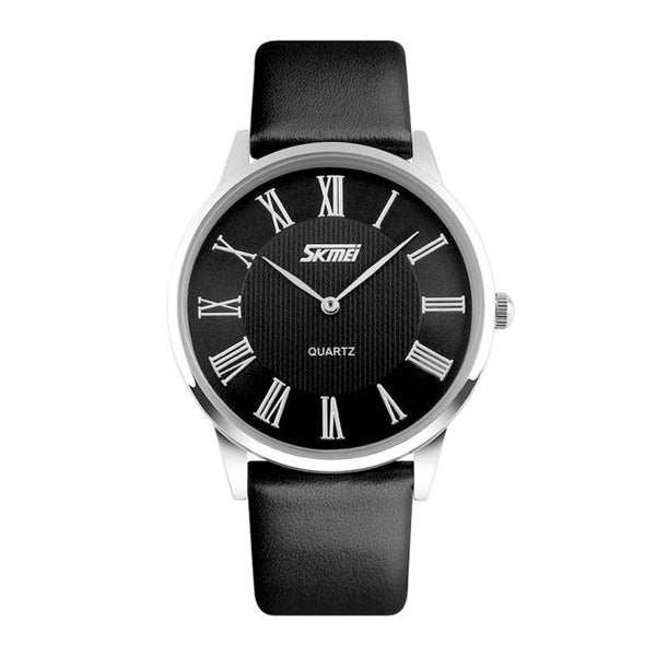 Skmei Men's Classic Design Ultra Thin Analog Black Leather Watch - 9092