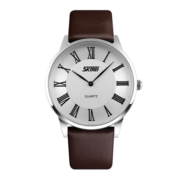 Skmei Men's Classic Design Ultra Thin Analog Brown Leather Watch - 9092