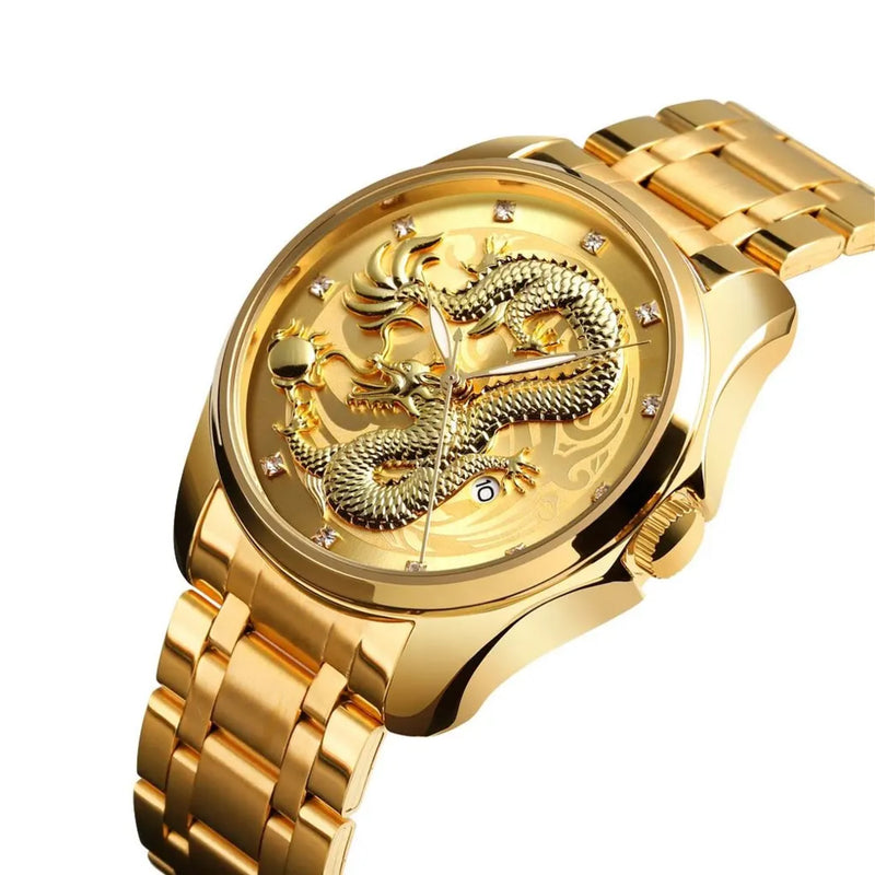 SKMEI Men's Water Resistant Analog Quartz Gold Dial Watch 9193