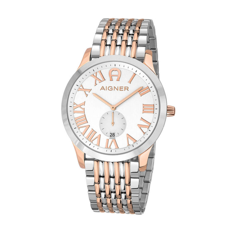 Aigner Men's Treviso Silver & Rose Gold Stainless Steel White Dial Watch A44122