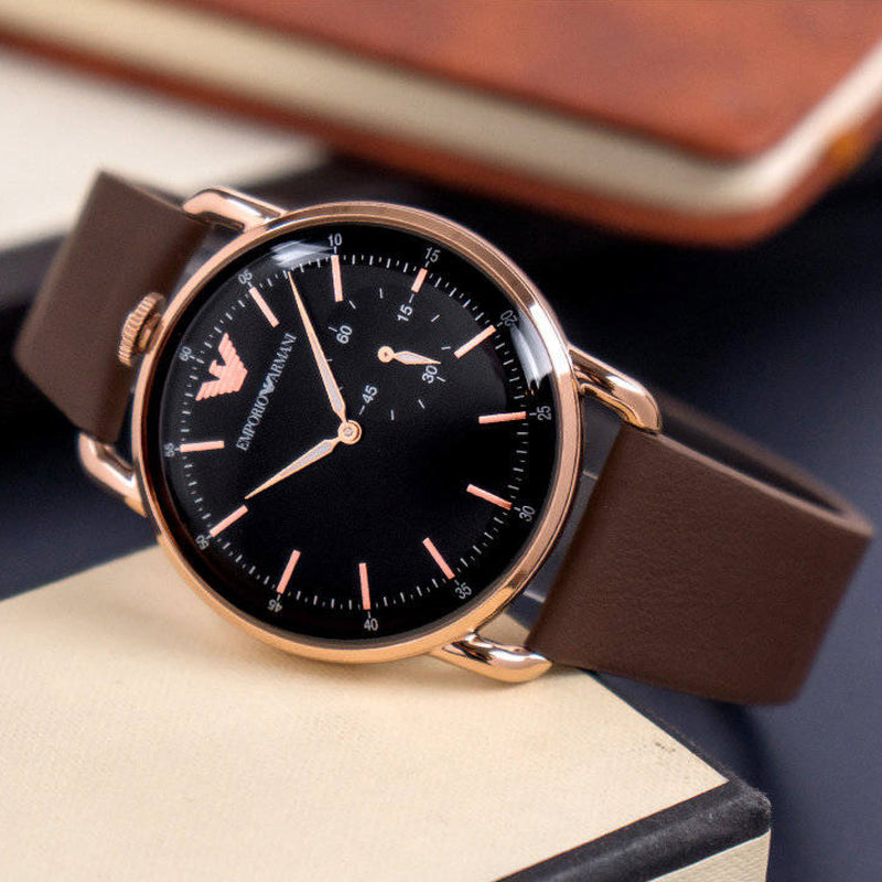 Emporio Armani Three-Hand Brown Leather Watch AR11337