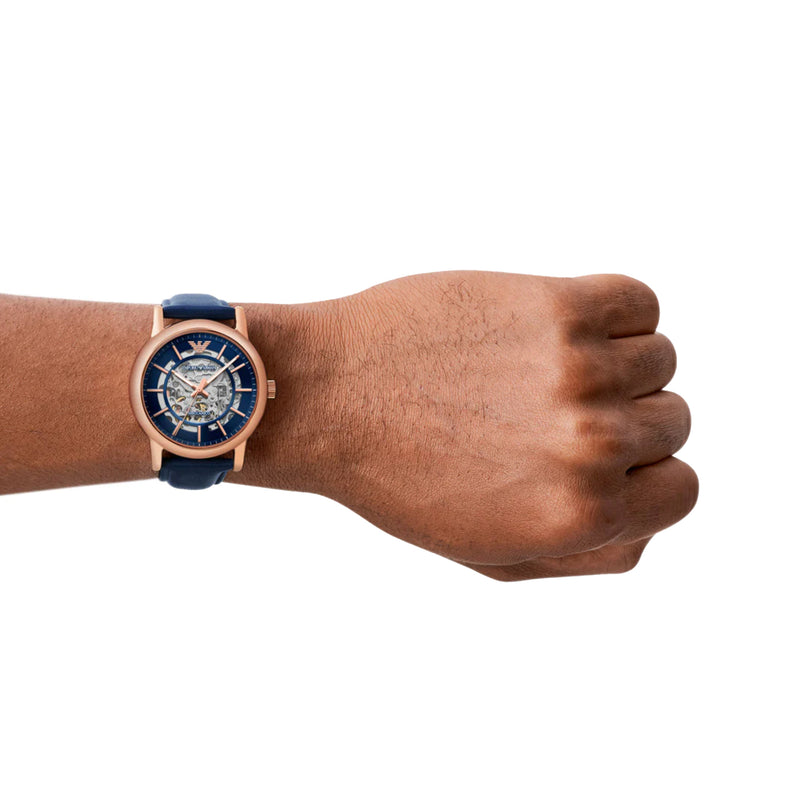 Emporio Armani Men's Automatic Blue Leather Watch AR60050