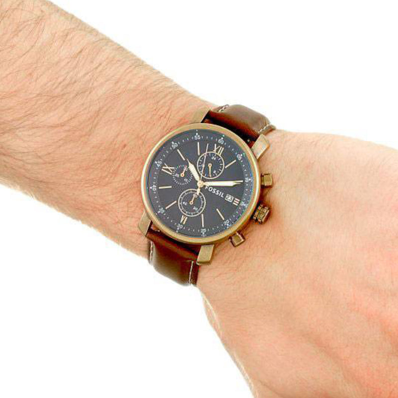 Fossil Men Rhett Chronograph Brown Leather Watch BQ2099
