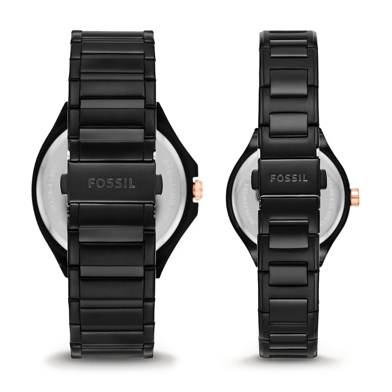 Fossil His and Her Multifunction Black Stainless Steel Watch BQ2645SET