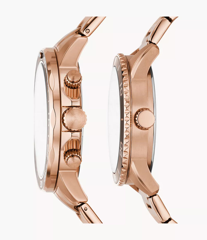 Fossil His and Hers Multifunction Rose Gold-Tone Stainless Steel Watch Box Set BQ2827SET