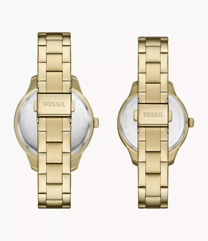 Fossil His and Hers Multifunction Gold-Tone Stainless Steel Watch Box Set BQ2829SET