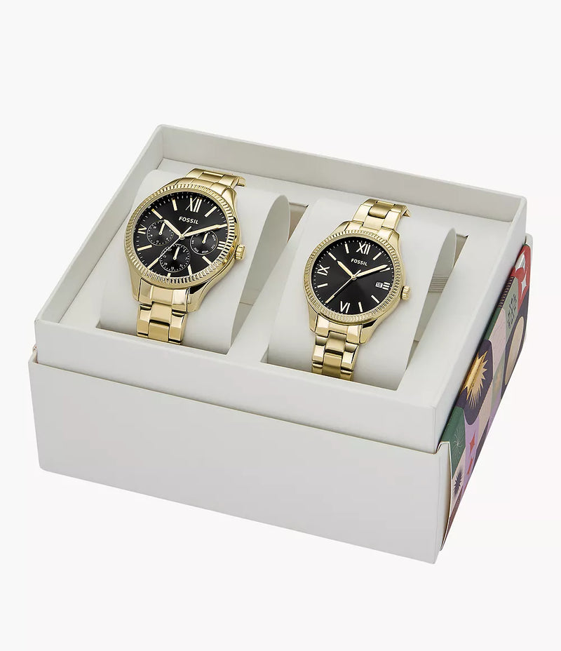 Fossil His and Hers Multifunction Gold-Tone Stainless Steel Watch Box Set BQ2829SET