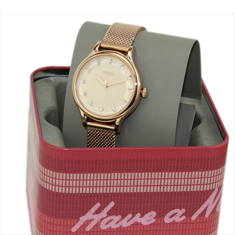 Fossil Womens Laney Three-Hand Rose Gold-Tone Stainless Steel Watch BQ3392