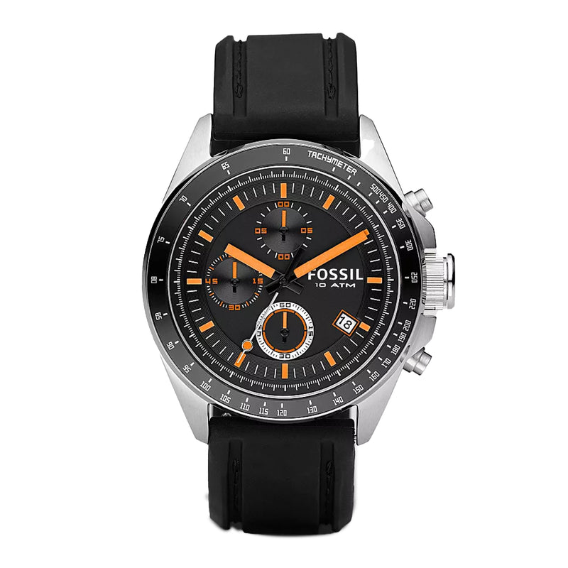 Fossil Men's Decker Silicone Watch Black with Orange CH2647