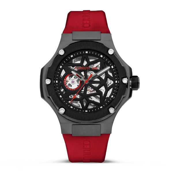 Cerruti 1881 Lucardo Gents Automatic Black Dial Red Silicon Strap Watch CIWGR0007103