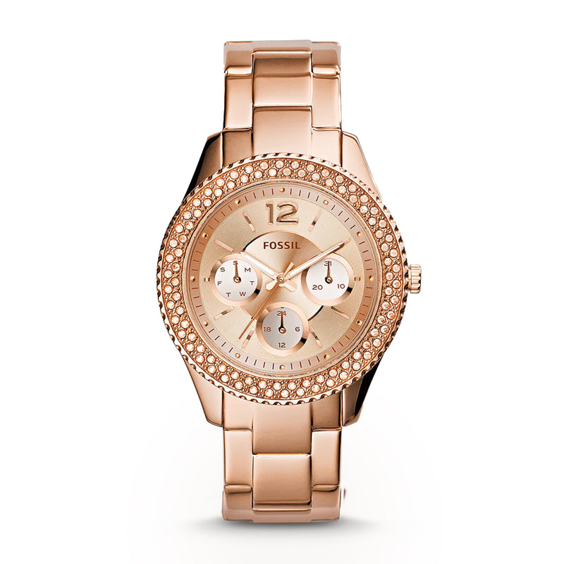 Fossil Womens Stella Multifunction Rose-Tone Stainless Steel Watch ES3590