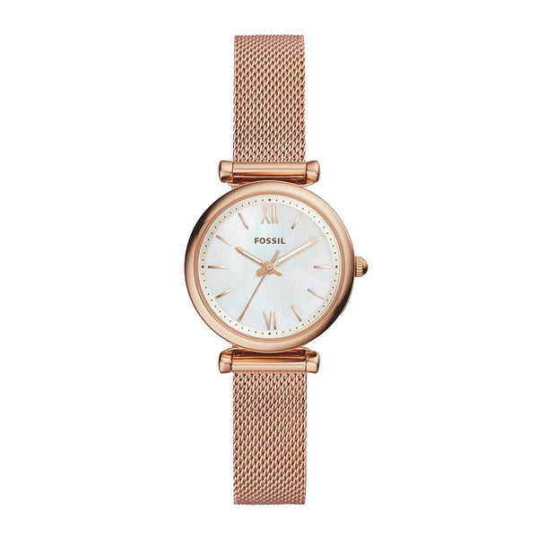Fossil Women Carlie Mini Three-Hand Rose Gold-Tone Stainless Steel Watch ES4433