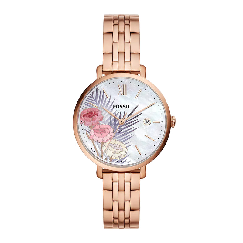 Fossil Women Jacqueline Three-Hand Date Rose Gold-Tone Stainless Steel Watch ES5275