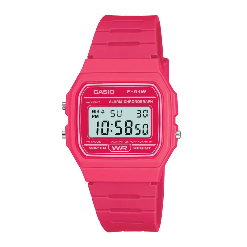 Casio Water Resistant Digital Pink Resin Band Wrist Watch F-91WC-4ADF