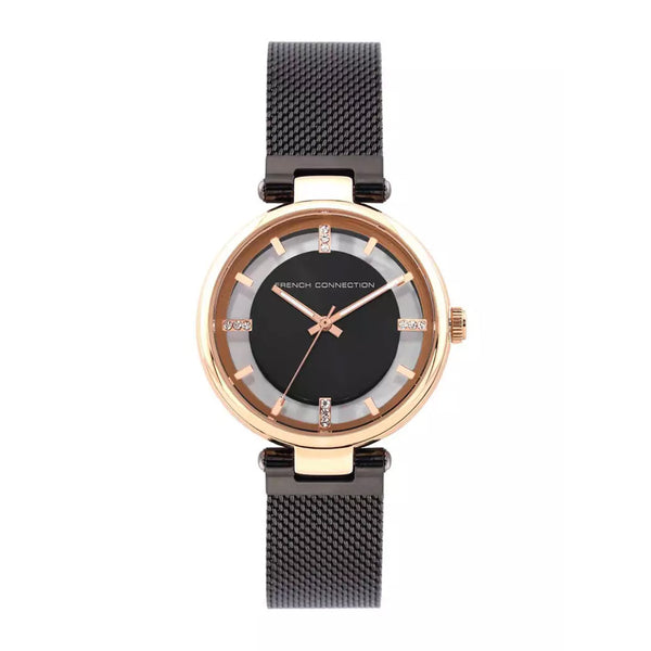 French Connection Analog Black Stainless Steel Mesh Women's Watch FC148BRGM