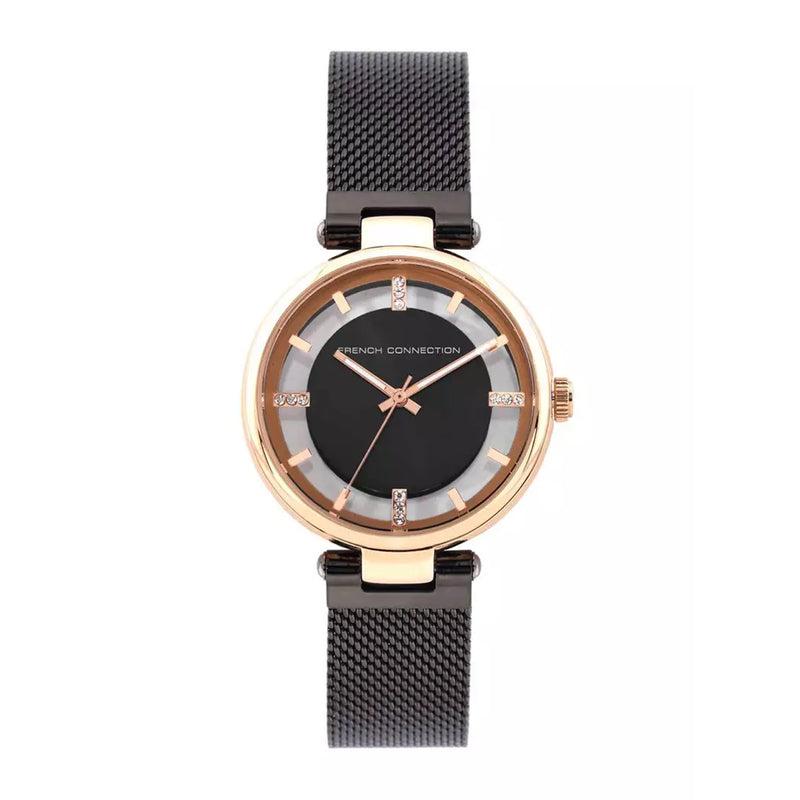 French Connection Analog Black Stainless Steel Mesh Women's Watch FC148BRGM