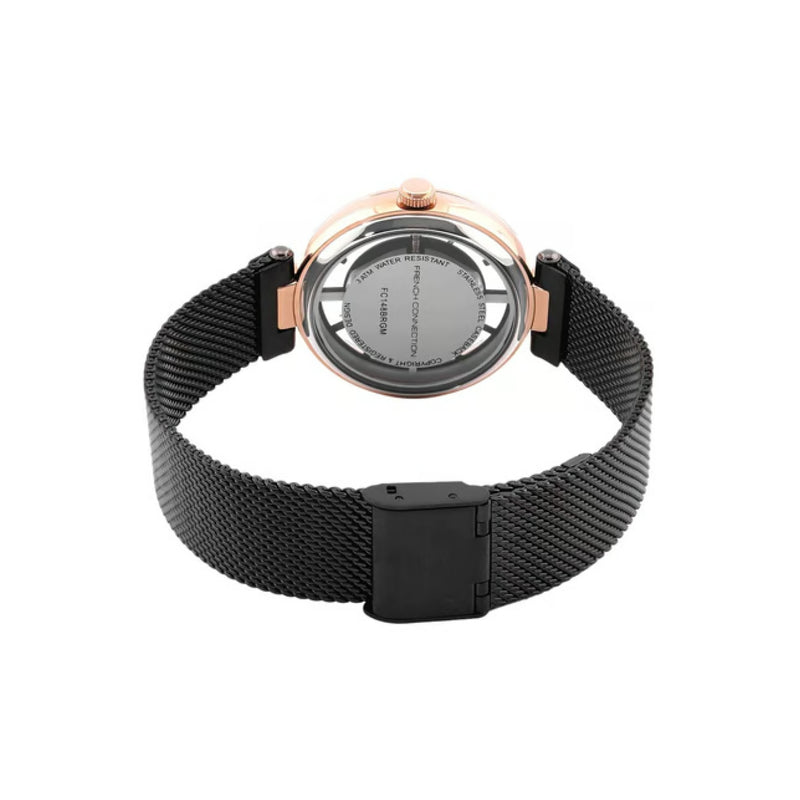 French Connection Analog Black Stainless Steel Mesh Women's Watch FC148BRGM