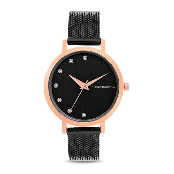 French Connection Analog Black Stainless Steel Mesh Women's Watch FC20-63J-R