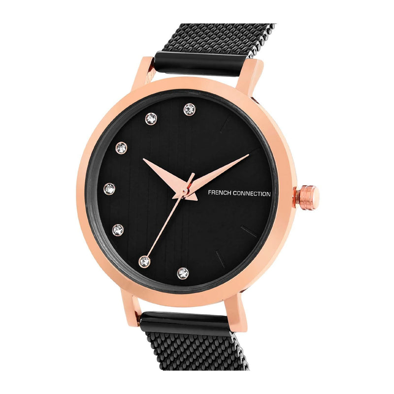 French Connection Analog Black Stainless Steel Mesh Women's Watch FC20-63J-R