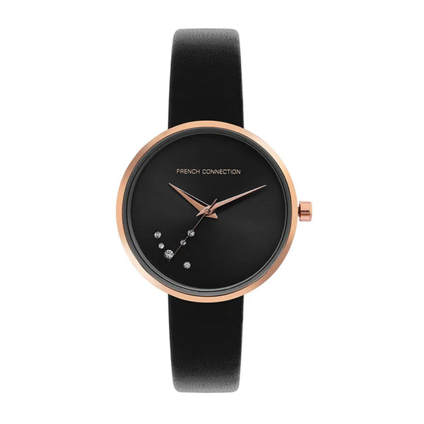 French Connection Analog Black Leather Women's Watch FCL23-F