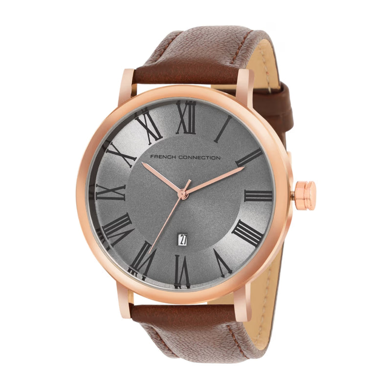 French Connection Men Brown Leather Straps Analogue Watch FCN00045C