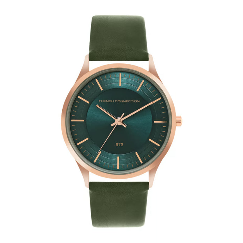 French Connection Men Green Leather Straps Analogue Watch FCN00047C