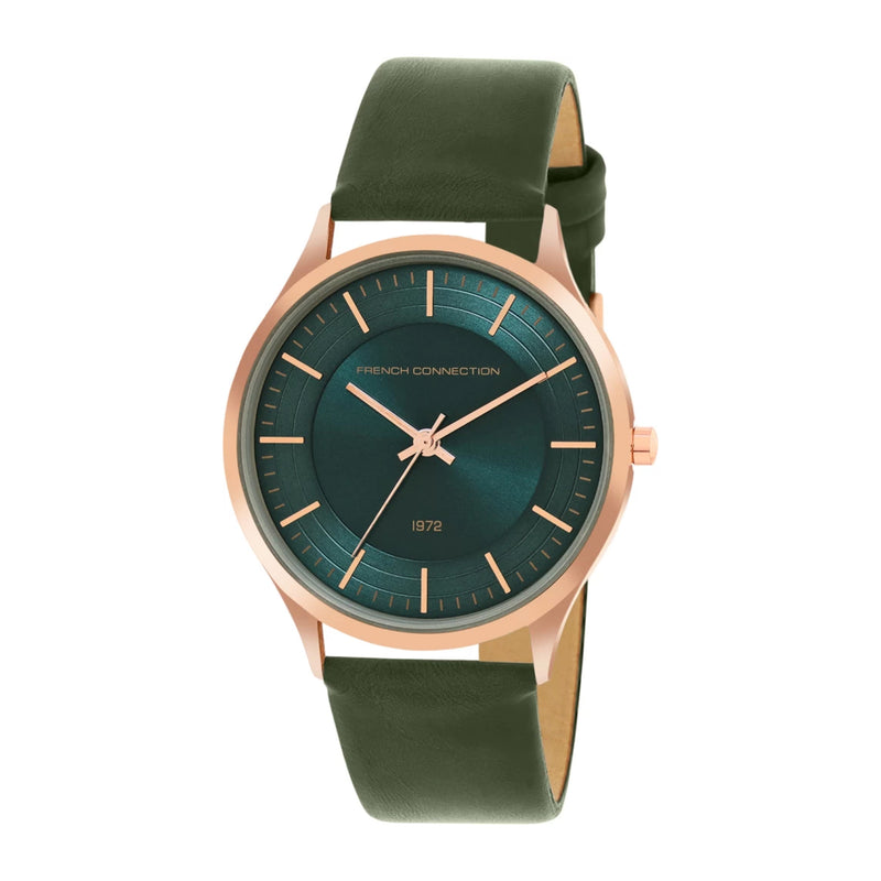 French Connection Men Green Leather Straps Analogue Watch FCN00047C