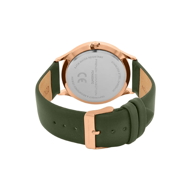 French Connection Men Green Leather Straps Analogue Watch FCN00047C