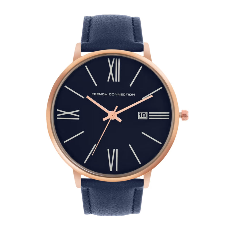 French Connection Men Blue Leather Straps Analogue Watch FCN00048B