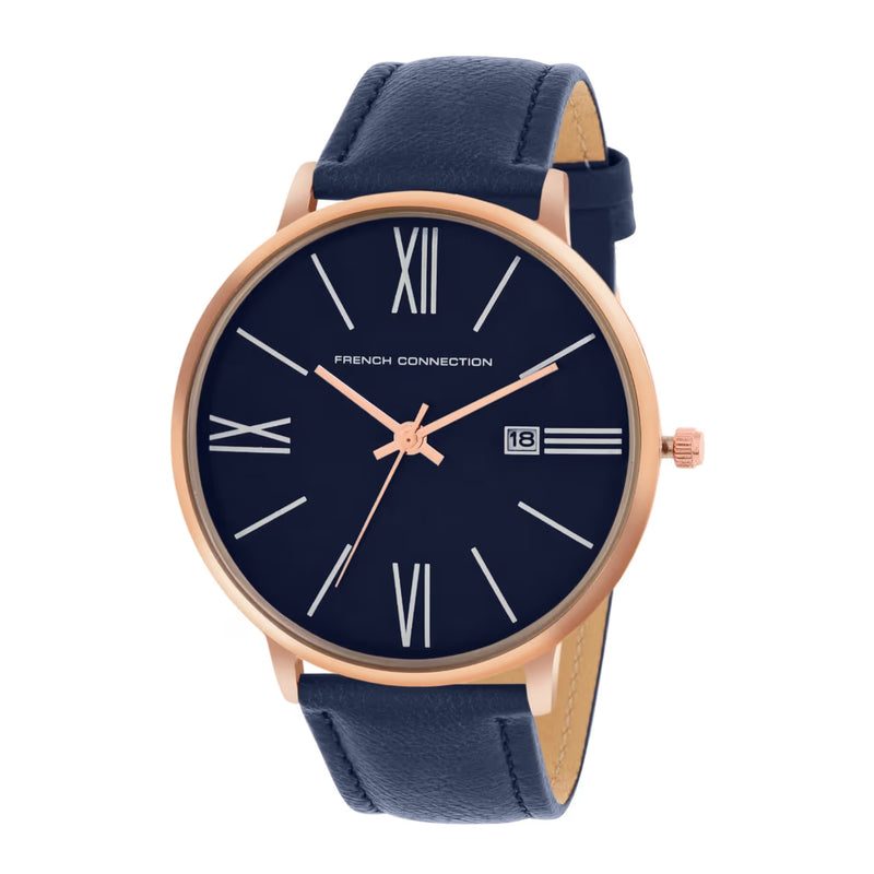 French Connection Men Blue Leather Straps Analogue Watch FCN00048B