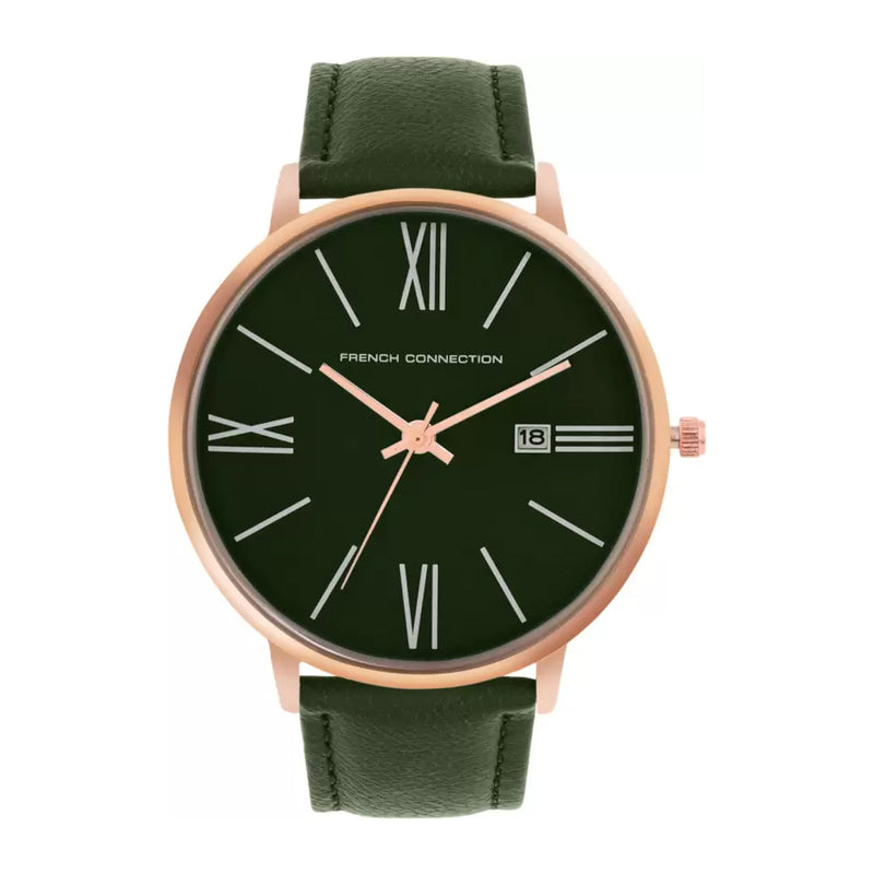 French Connection Men Green Leather Straps Analogue Watch FCN00048H