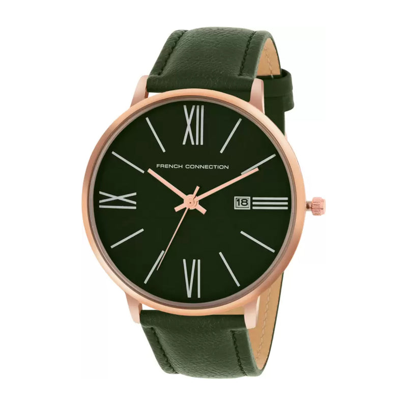 French Connection Men Green Leather Straps Analogue Watch FCN00048H