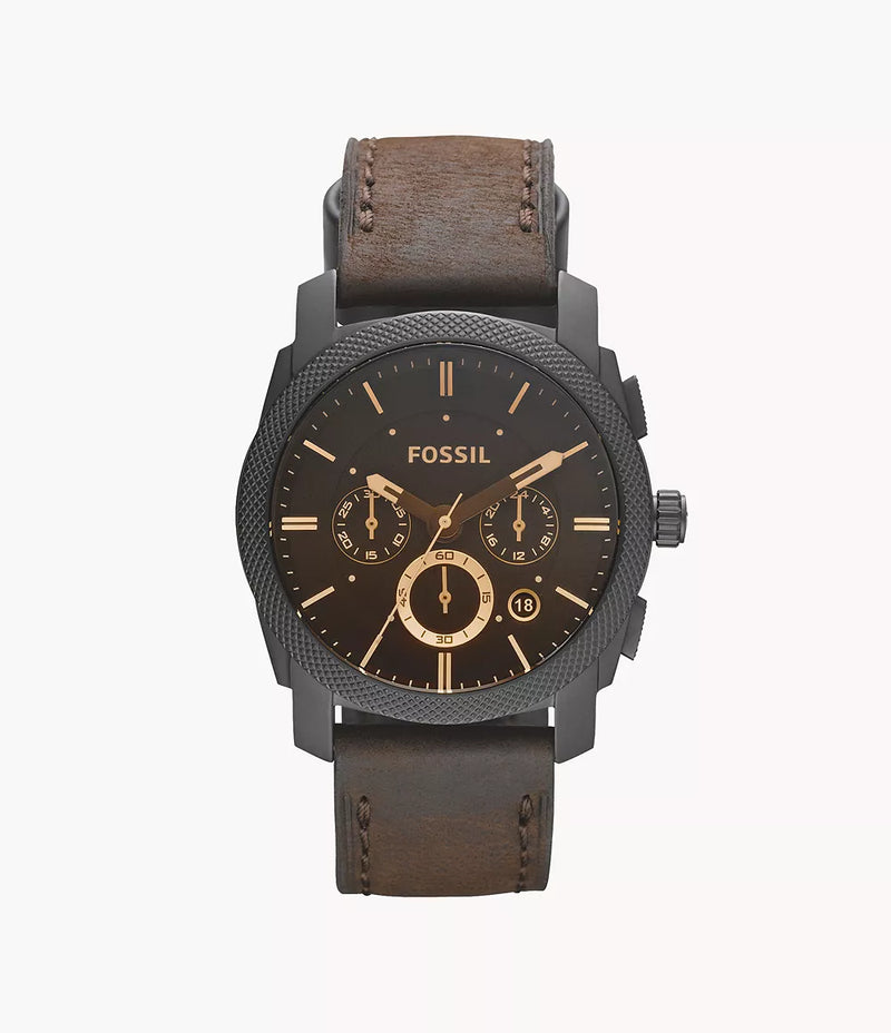 Fossil Men Machine Mid-Size Chronograph Brown Leather Watch FS4656IE