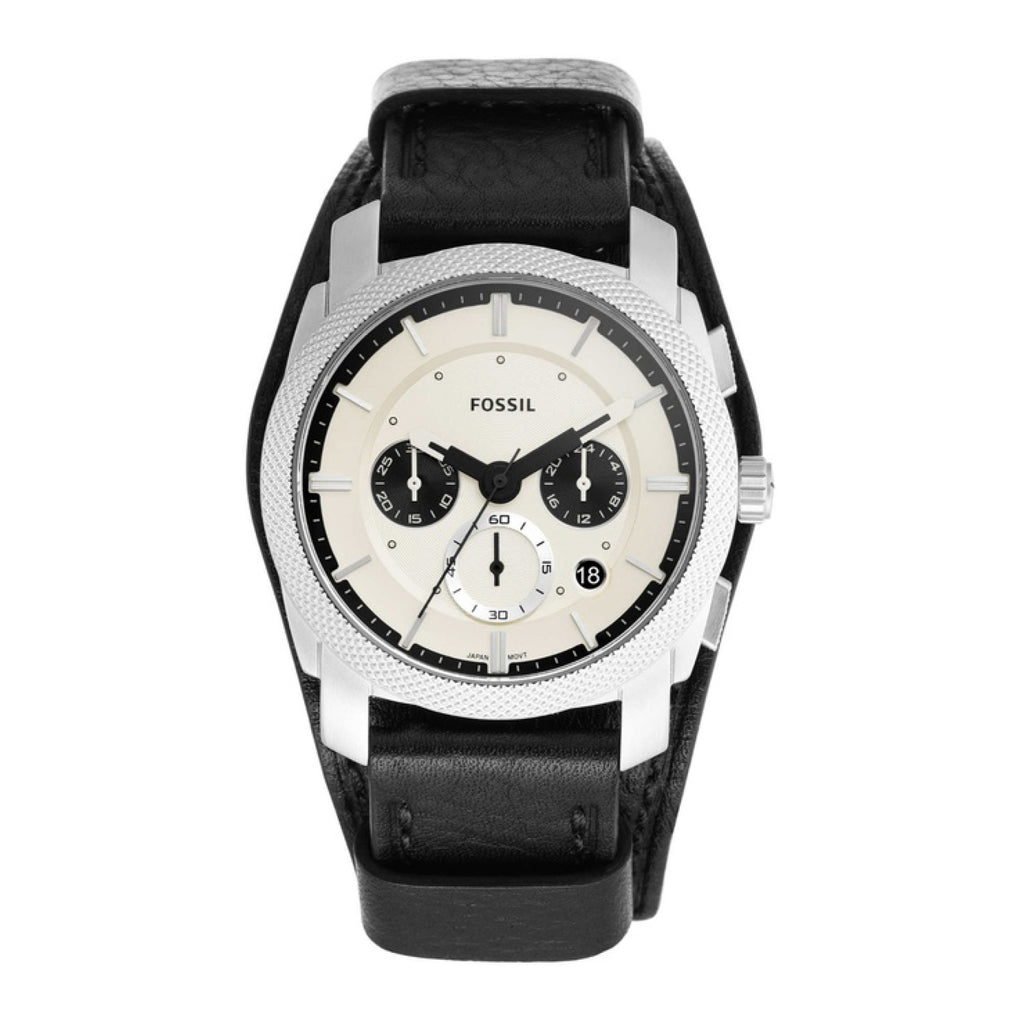 Black Leather Watch Chronograph Eco Machine FS5921 FOSSIL