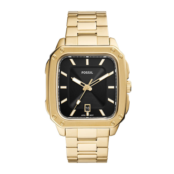 Fossil Men Inscription Three-Hand Date Gold-Tone Stainless Steel Watch FS5932