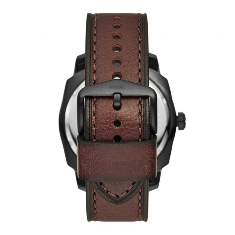 Fossil Men Machine Three-Hand Date Dark Brown LiteHide™ Leather Watch FS5972