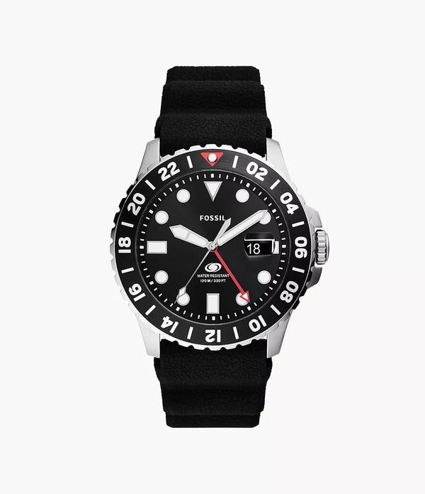 Fossil Men Fossil Blue GMT Black Silicone Watch FS6036