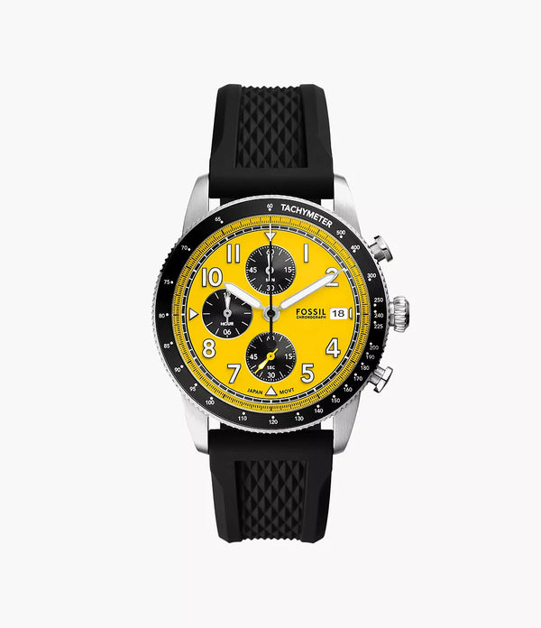 Fossil Men Sport Tourer Chronograph Black Silicone Watch FS6044
