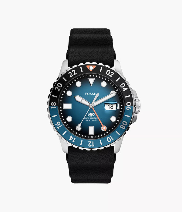 Fossil Men Fossil Blue GMT Black Silicone Watch FS6049