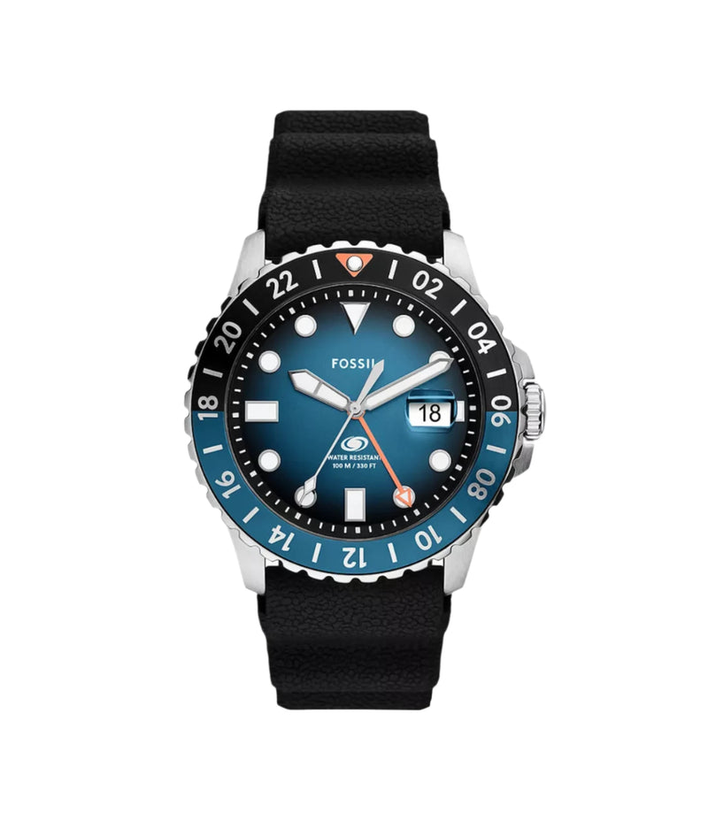 Fossil Men Fossil Blue GMT Black Silicone Watch FS6049