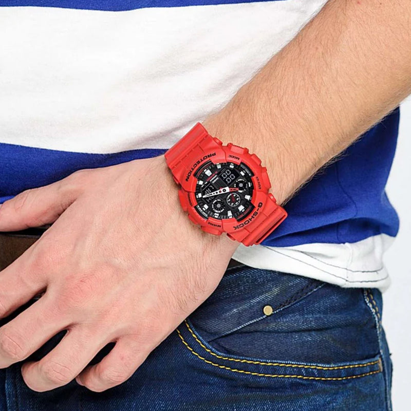 G-Shock Men's Analog Digital Red Resin Band Watch GA-100B-4ADR