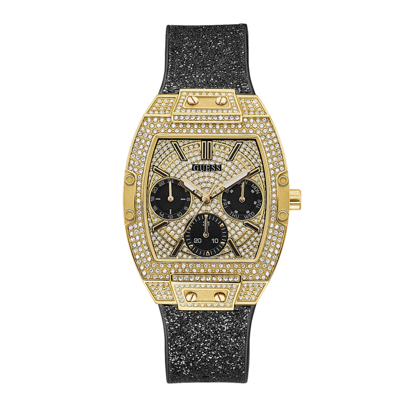 Guess Women’s Gold Tone Case Black Genuine Leather Watch GW0105L2