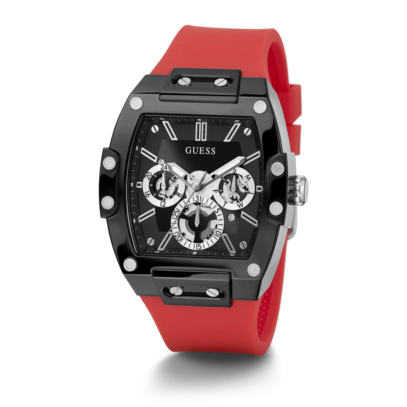 Guess Men’s Black Case Red Silicone Watch GW0203G4