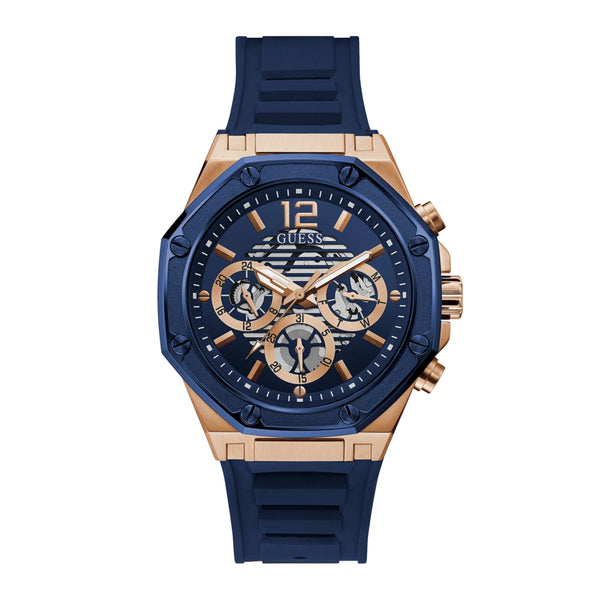 Guess Men’s Rose Gold Tone Case Blue Silicone Watch GW0263G2