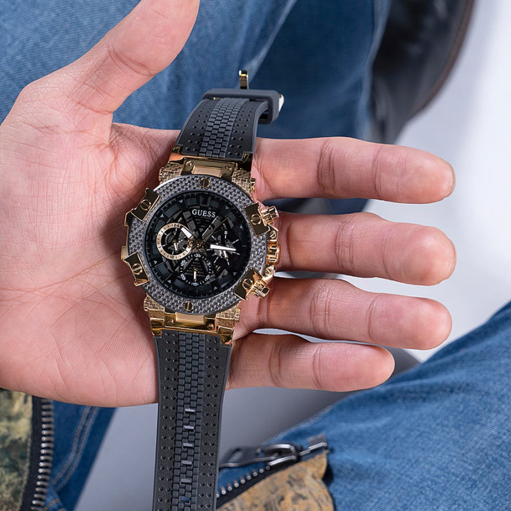 Guess Men\'s Grey Chronograph Leather Strap Watch - GW0486G2