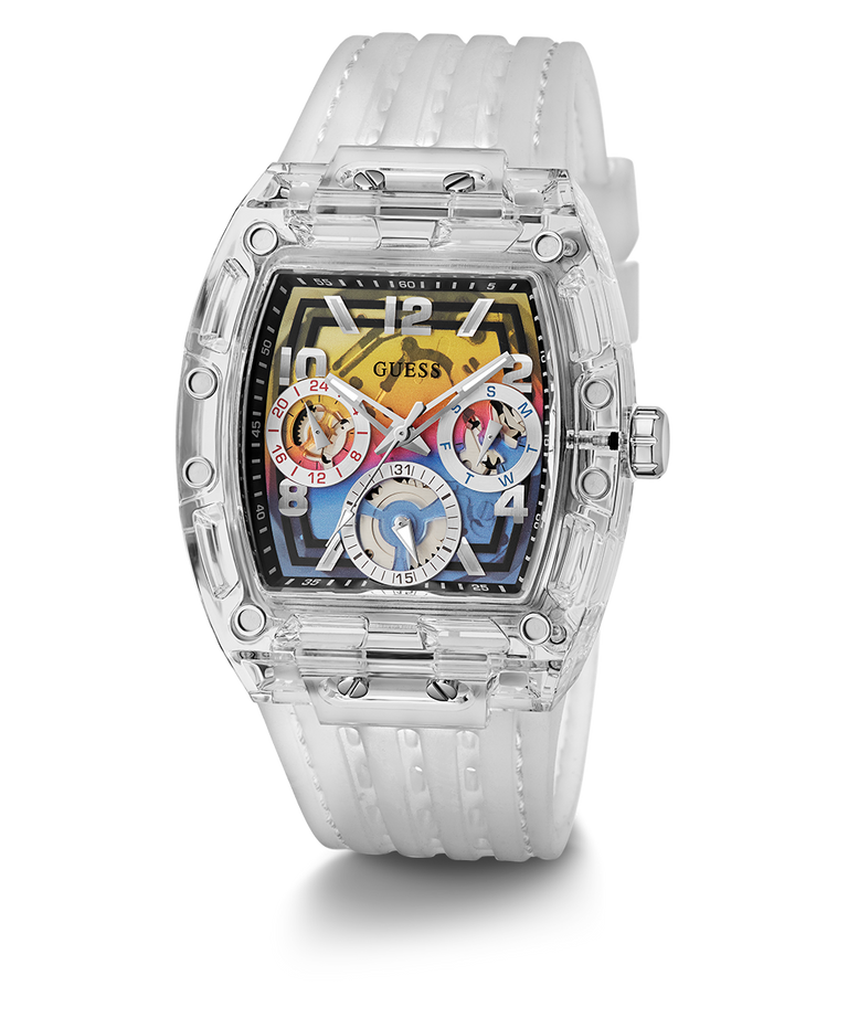 Guess Mens Clear Multi-Function Clear Silicone Band Watch GW0499G3