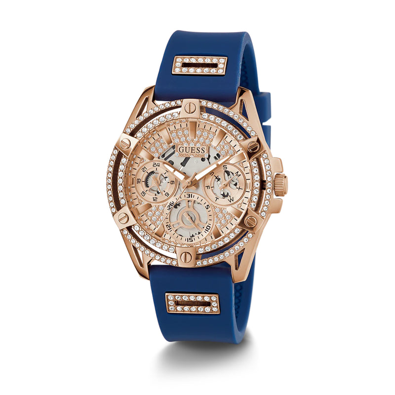 Guess Ladies Blue Rose Gold Tone Multi-function Watch GW0536L5