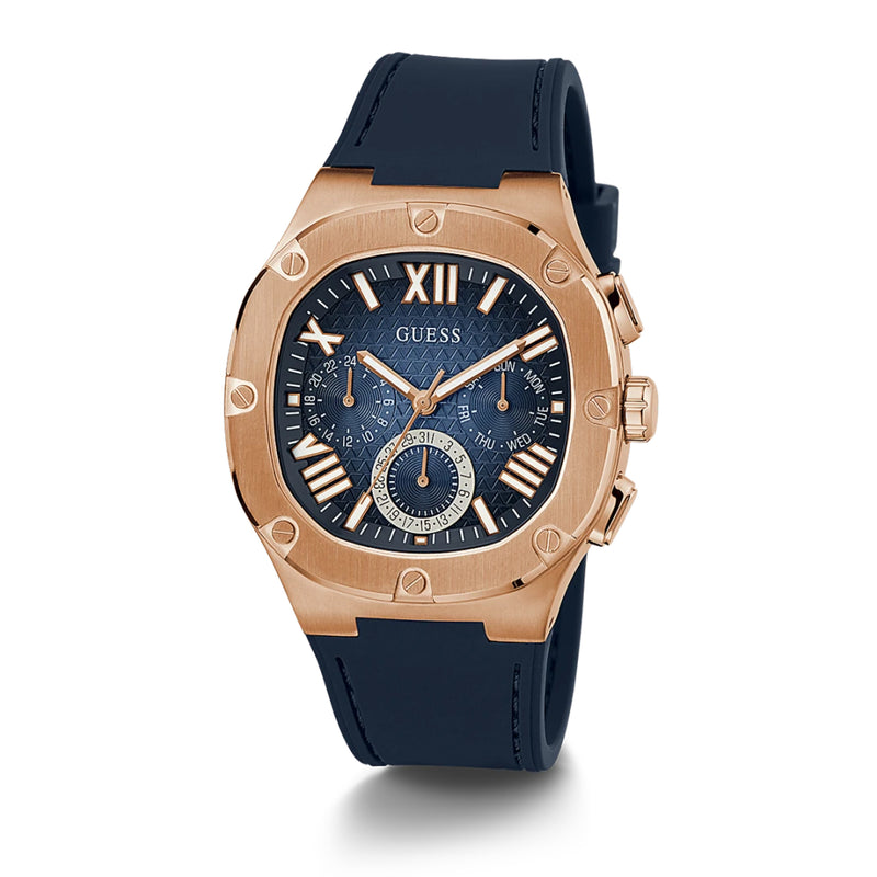 Guess Men’s Rose Gold Tone Case Navy Silicone Watch GW0571G2