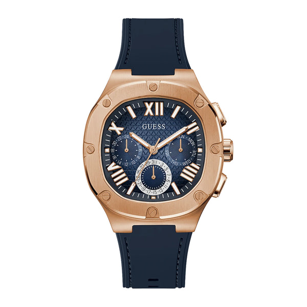 Guess Men’s Rose Gold Tone Case Navy Silicone Watch GW0571G2